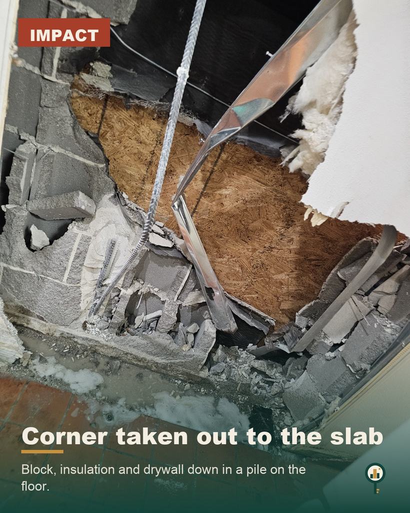 Vehicle impact repair on an occupied restaurant — slide 2
