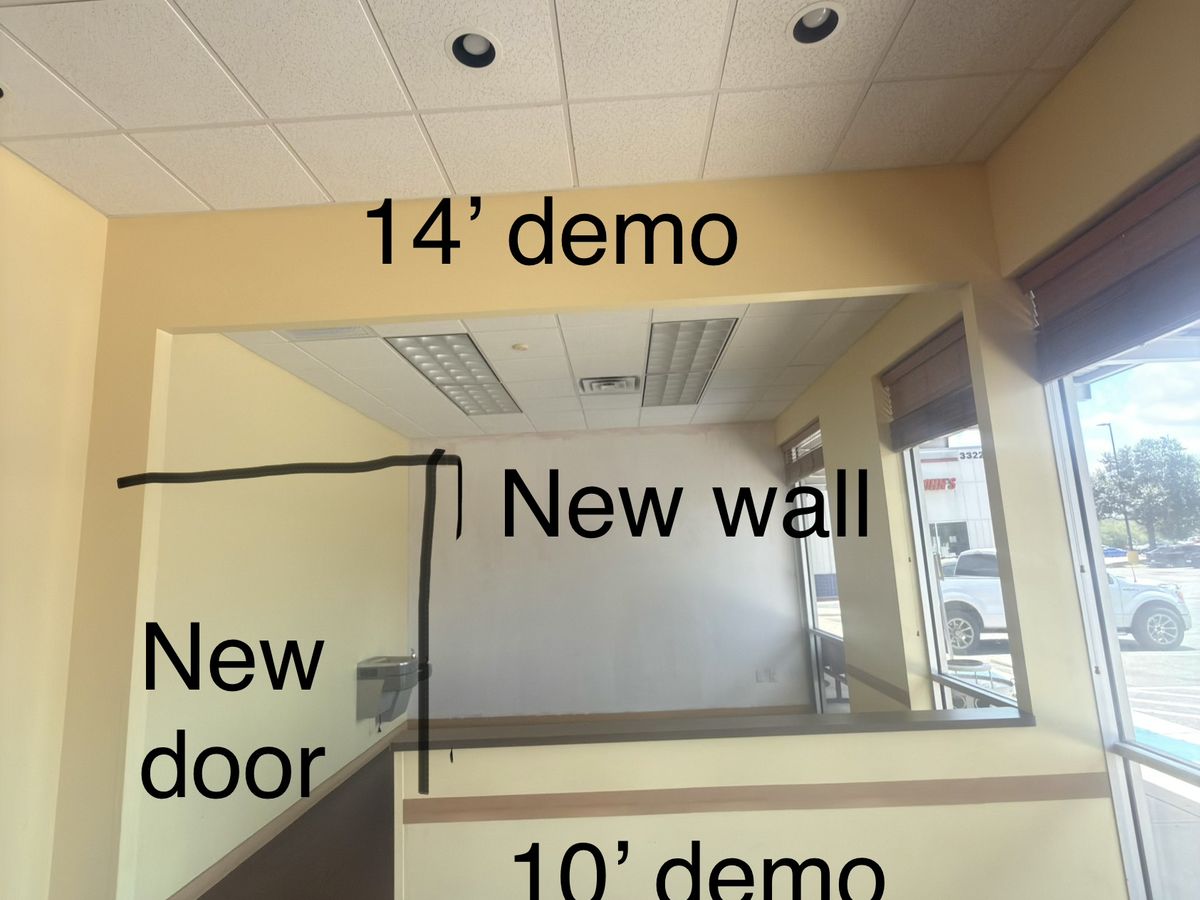 Dated suite interior marked up on site with the demolition and new wall locations