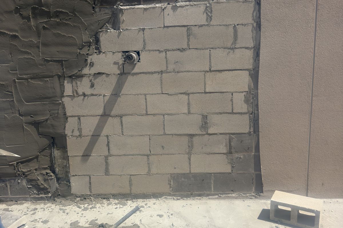 New concrete block laid into the opening